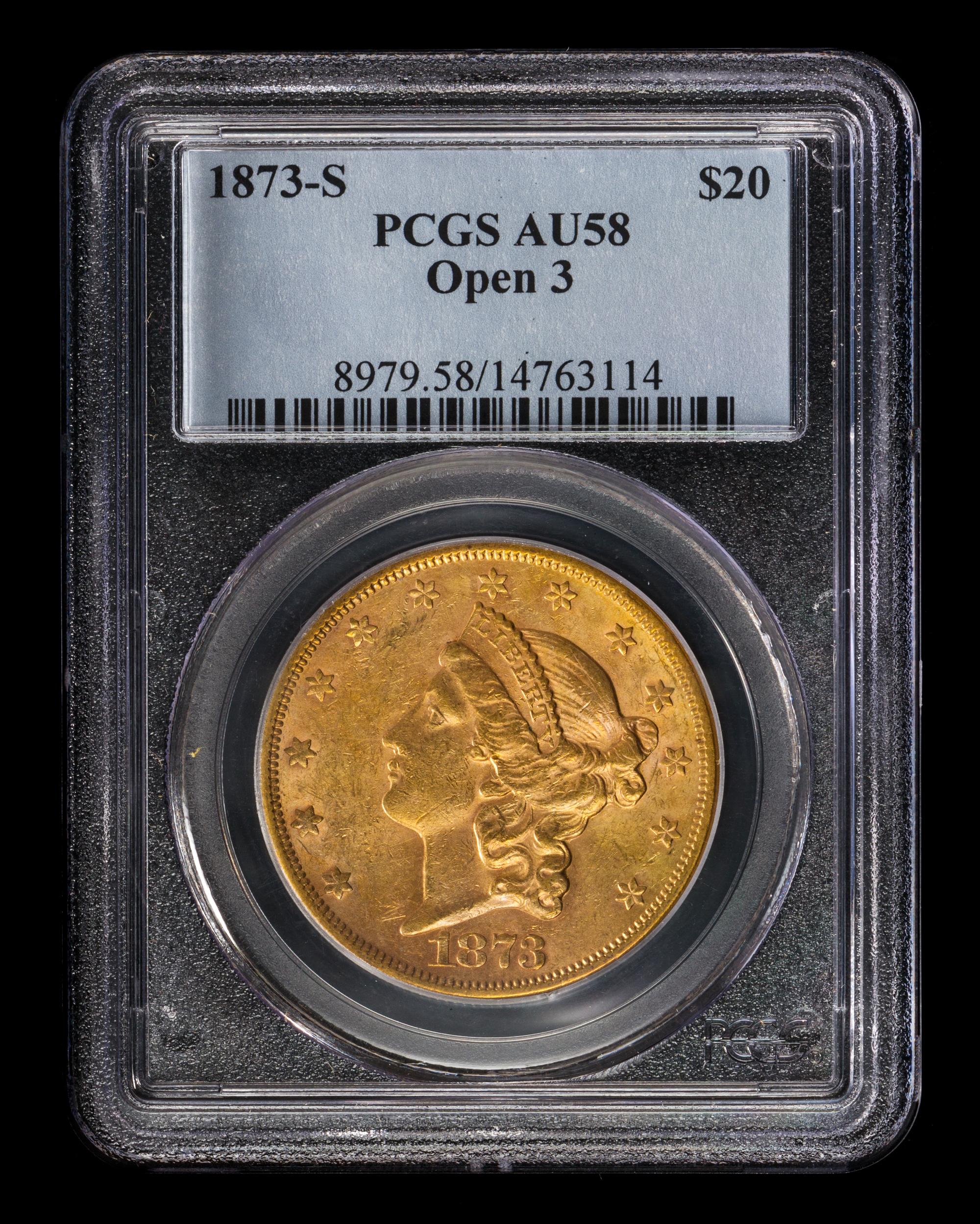 A United States 1873-S Liberty Head: Open 3 $20 Gold Coin