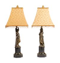 A Pair of French Bronze Figures Mounted as Lamps