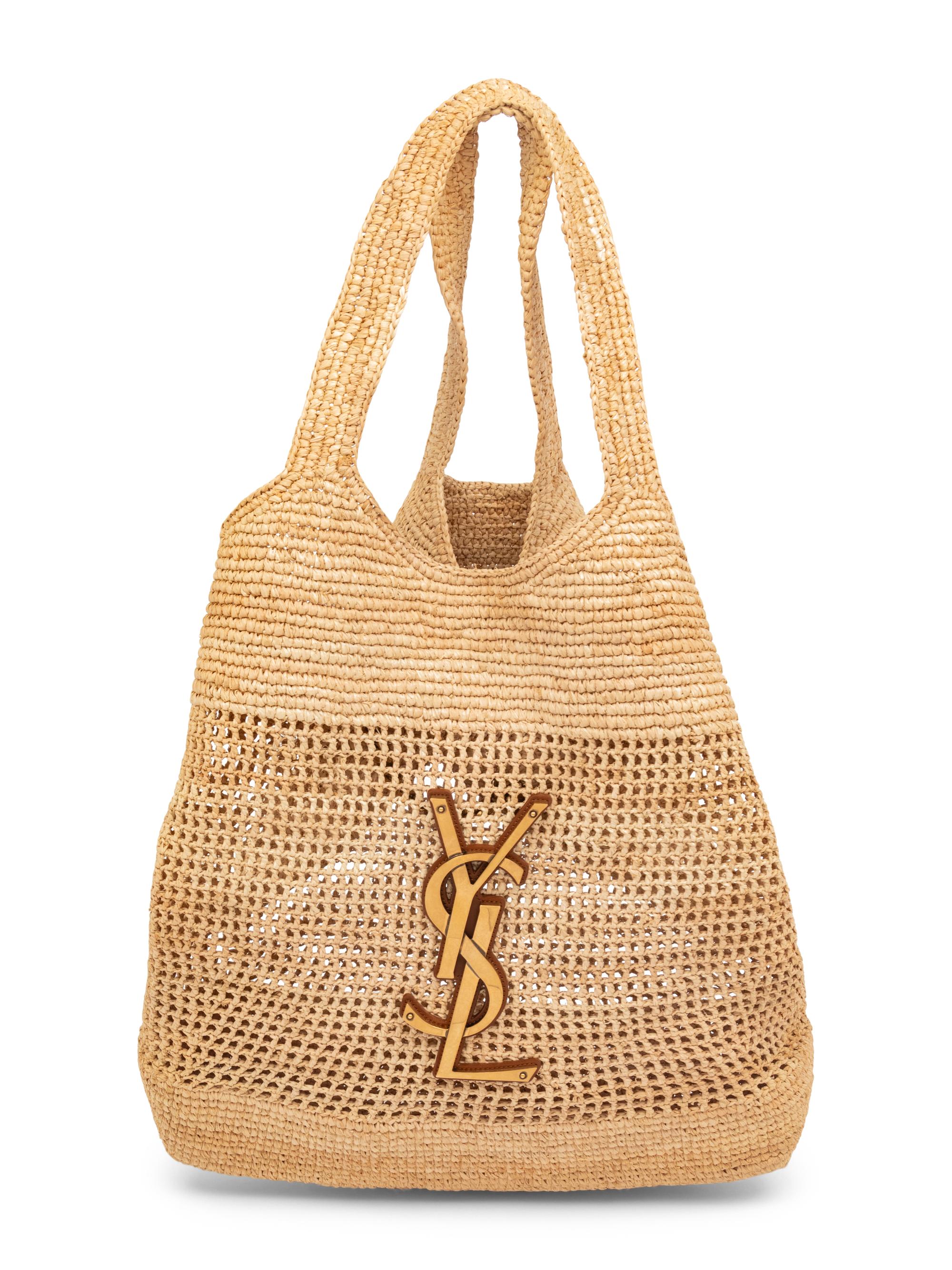 SAINT LAURENT RAFFIA ICARE TOTE WITH SUNGLASSES CASE