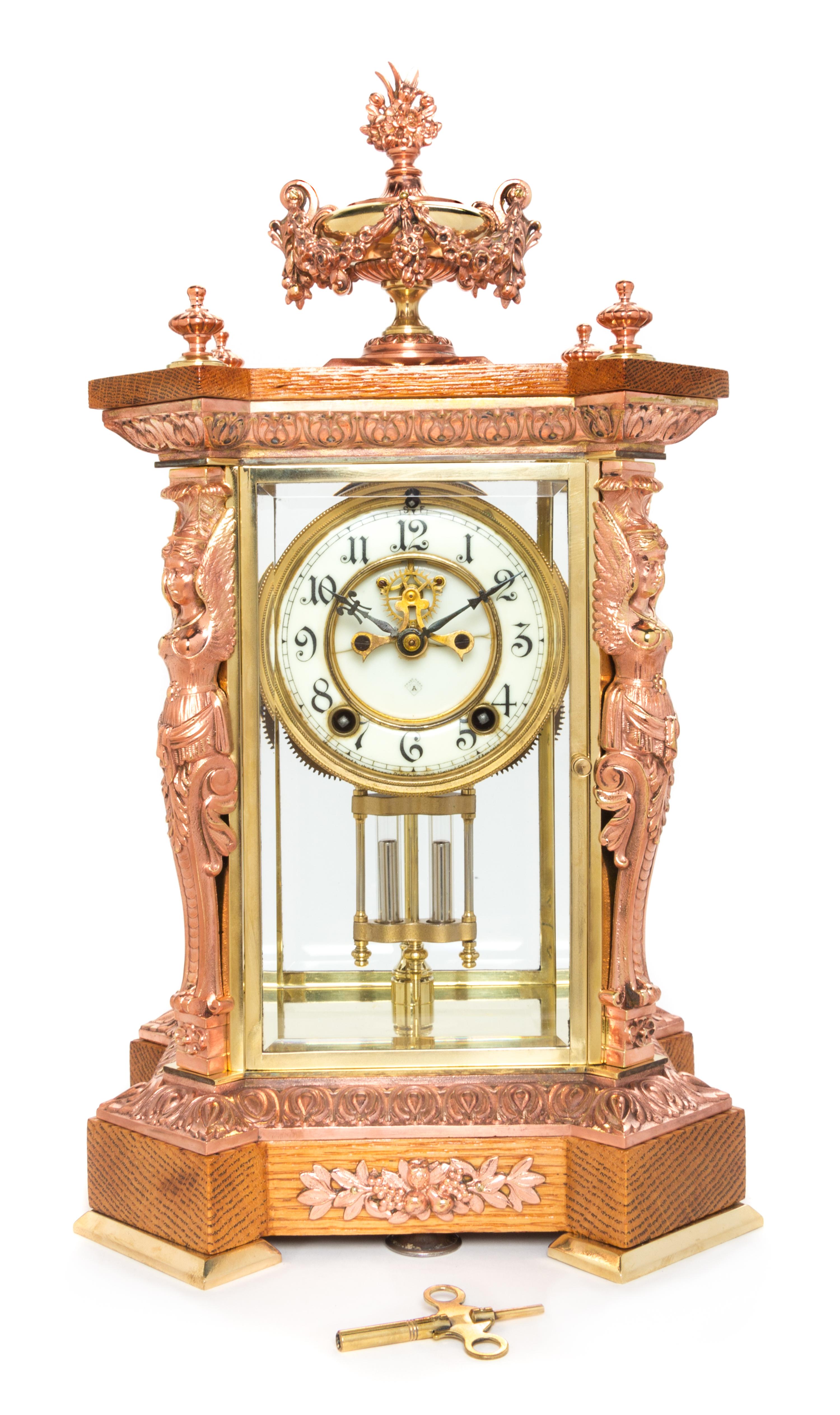 An Ansonia Regulator Mantel Clock Height 17 inches.