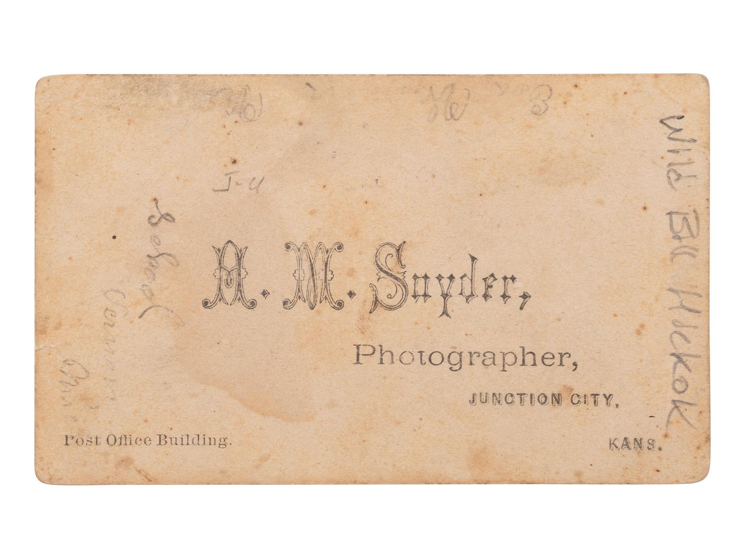 [HICKOK, James Butler "Wild Bill" (1837-1876)]. CDV of Wild Bill Hickok. Junction City, KS: A.M. Snyder, [ca 1870s].