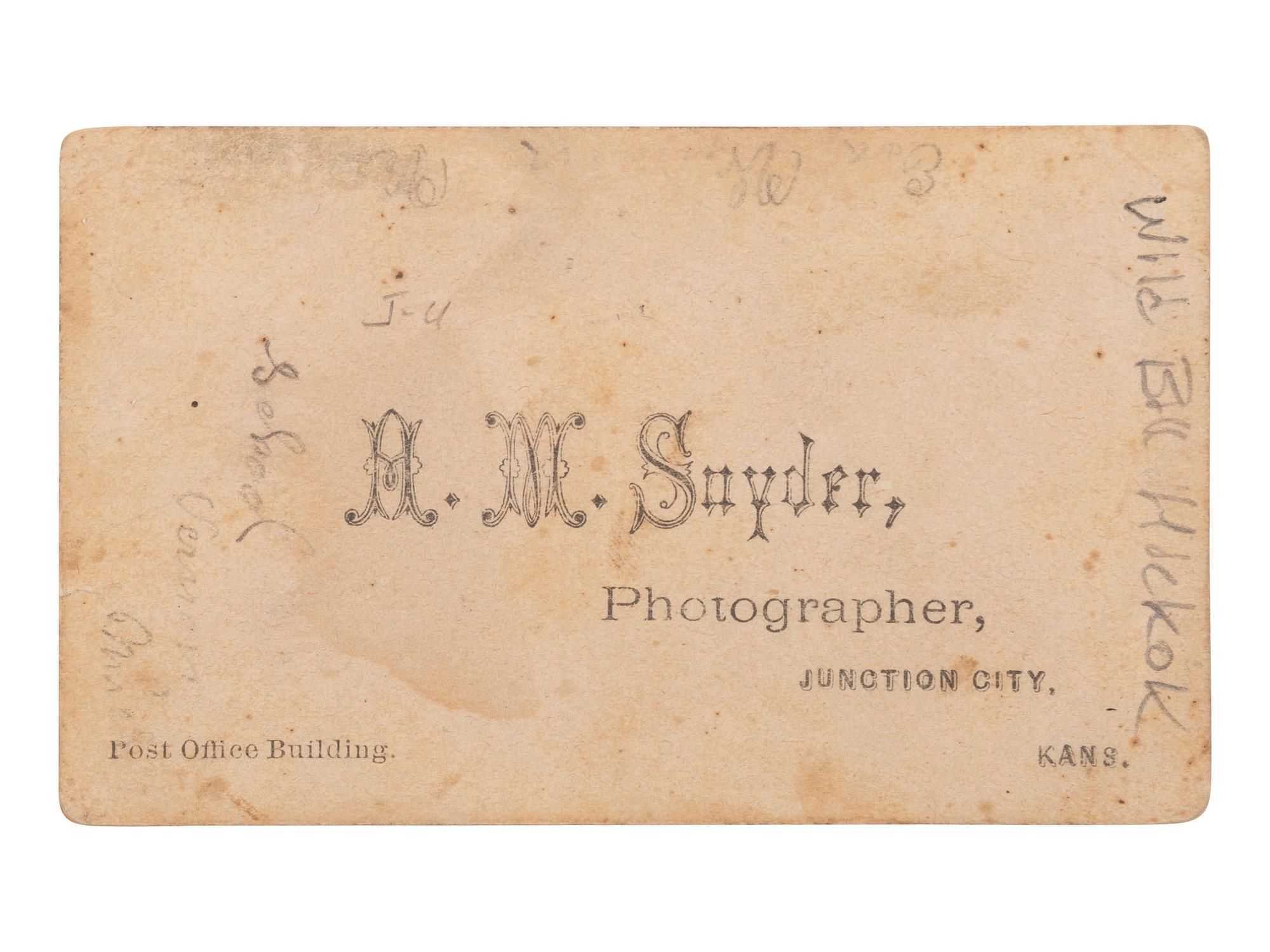 [HICKOK, James Butler "Wild Bill" (1837-1876)]. CDV of Wild Bill Hickok. Junction City, KS: A.M. Snyder, [ca 1870s].
