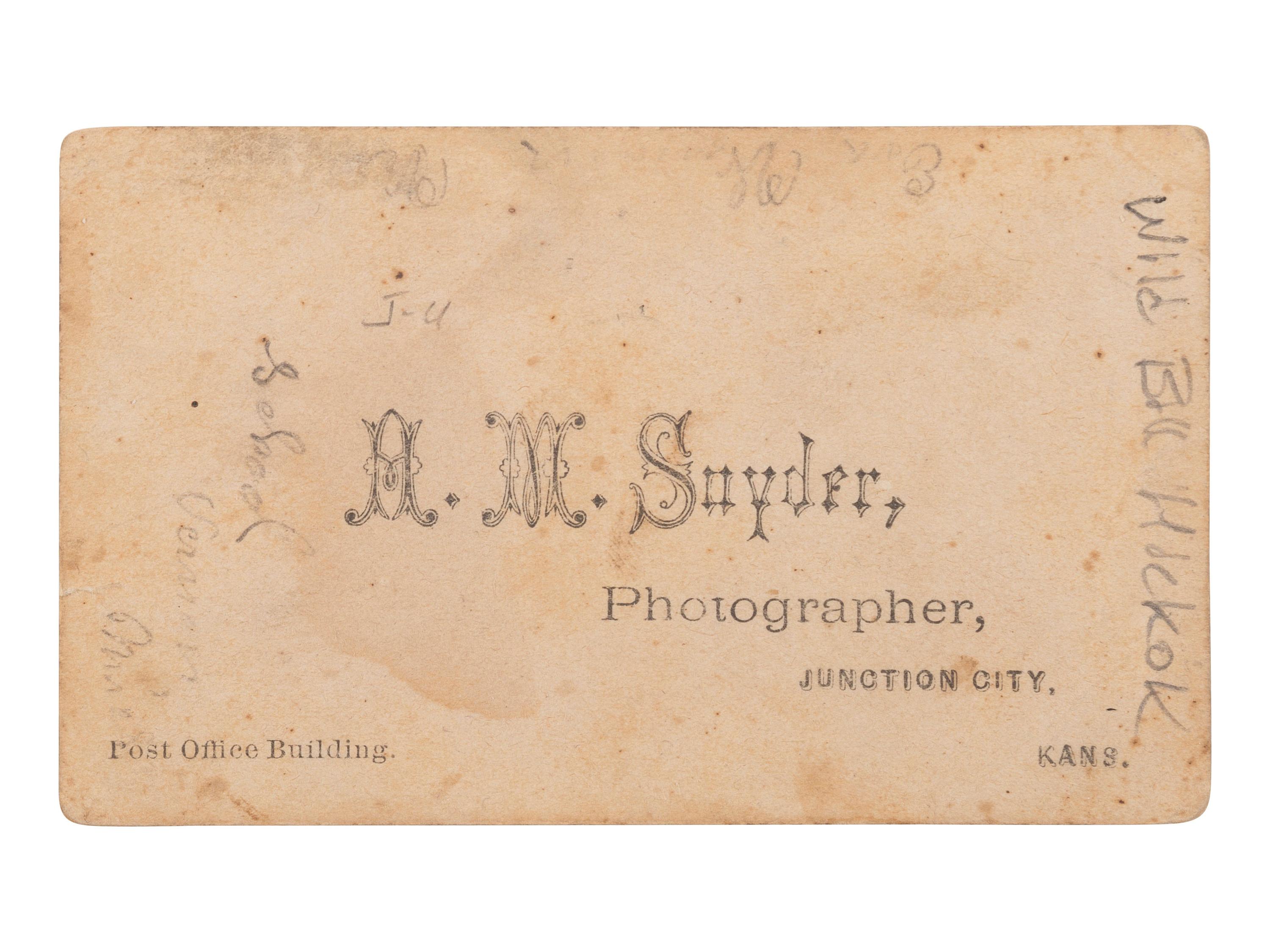 [HICKOK, James Butler "Wild Bill" (1837-1876)]. CDV of Wild Bill Hickok. Junction City, KS: A.M. Snyder, [ca 1870s].