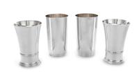 Two Pairs of American Silver Julep Cups, Tiffany & Co., New York, NY, one pair with a banded base, the other pair having a fluted rim a