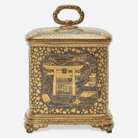 A Japanese gold-inlaid iron miniature cabinet, Komai workshops, Kyoto Meiji period