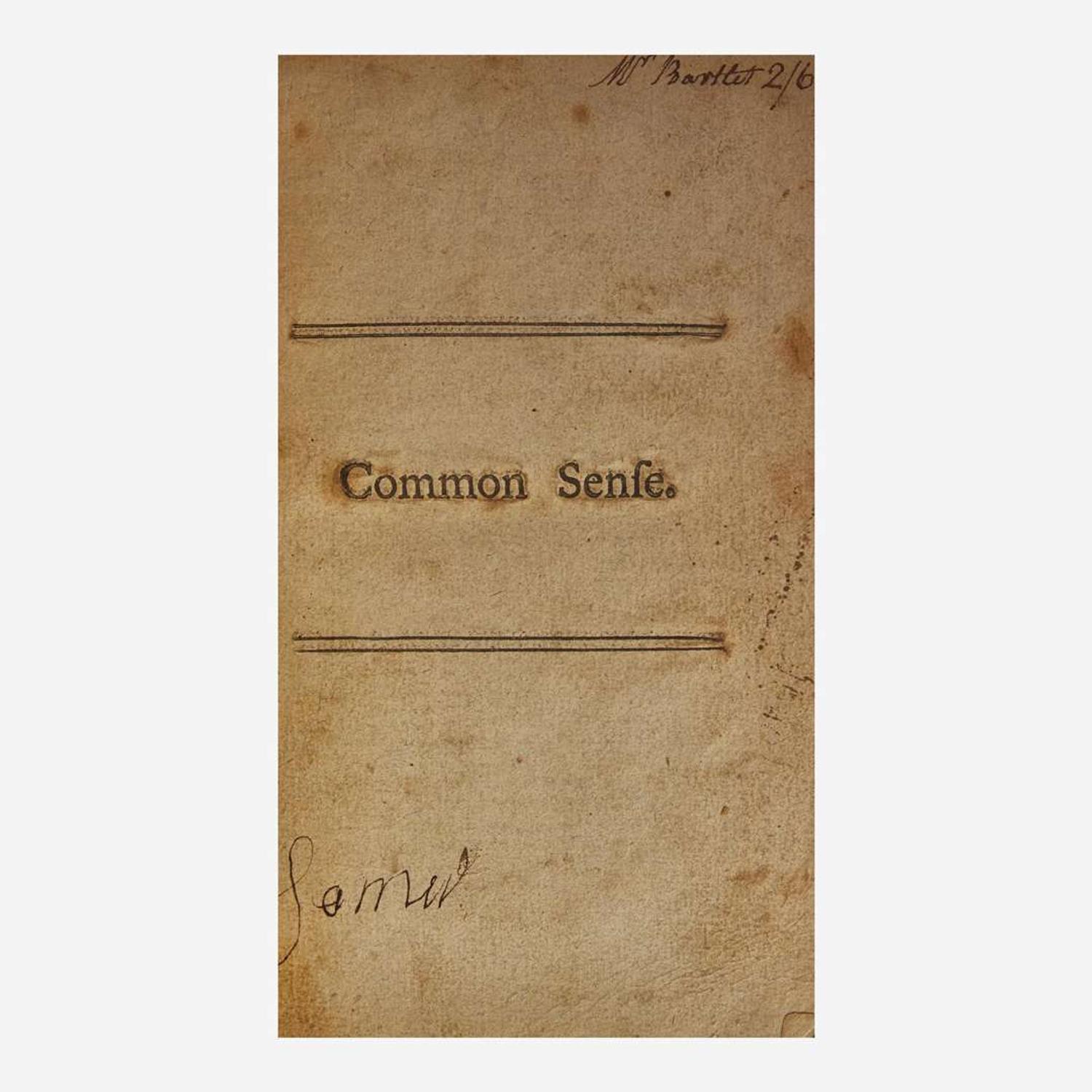 [American Revolution] (Paine, Thomas) Common Sense; Addressed to the Inhabitants of America...