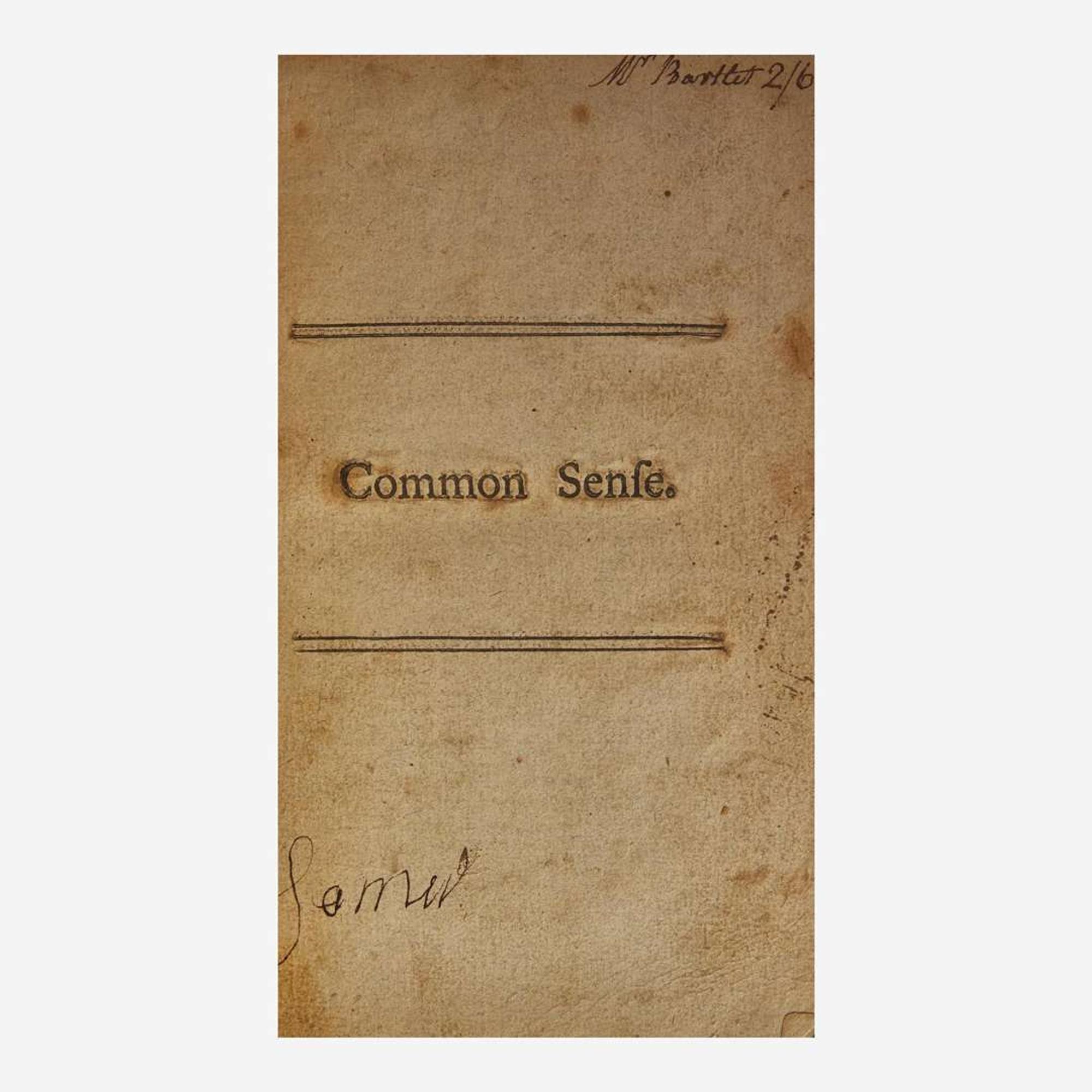 [American Revolution] (Paine, Thomas) Common Sense; Addressed to the Inhabitants of America...