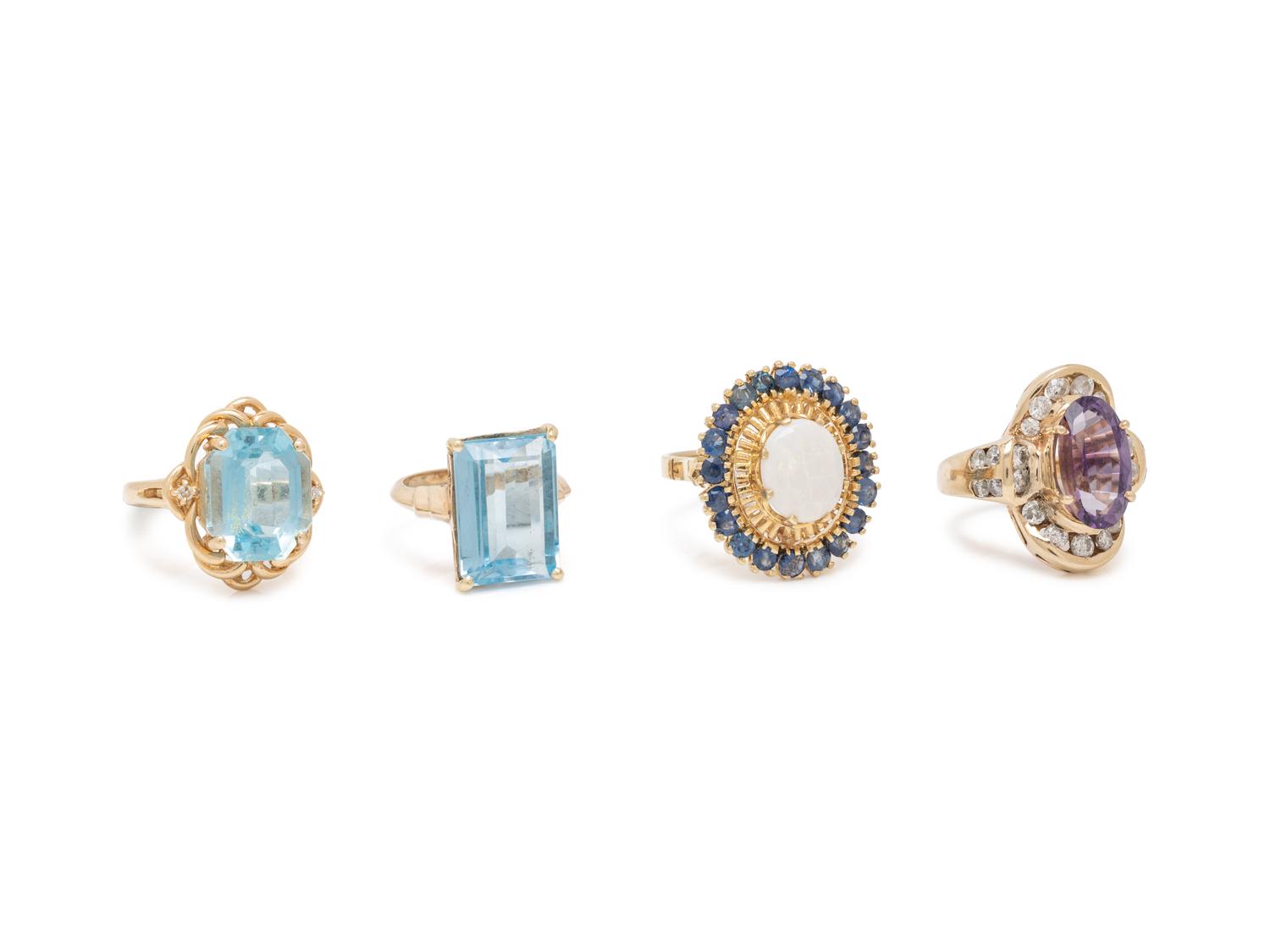 COLLECTION OF YELLOW GOLD AND MULTIGEM RINGS