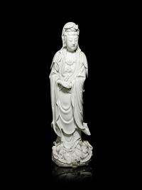 A Large Blanc-de-Chine Porcelain Figure of Guanyin