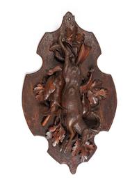 A Pair of Large Black Forest Carved Walnut Game Plaques