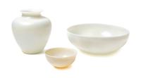 A Group of Three Ivorine Steuben Items Height of tallest 8 1/4 inches. — 20TH CENTURY