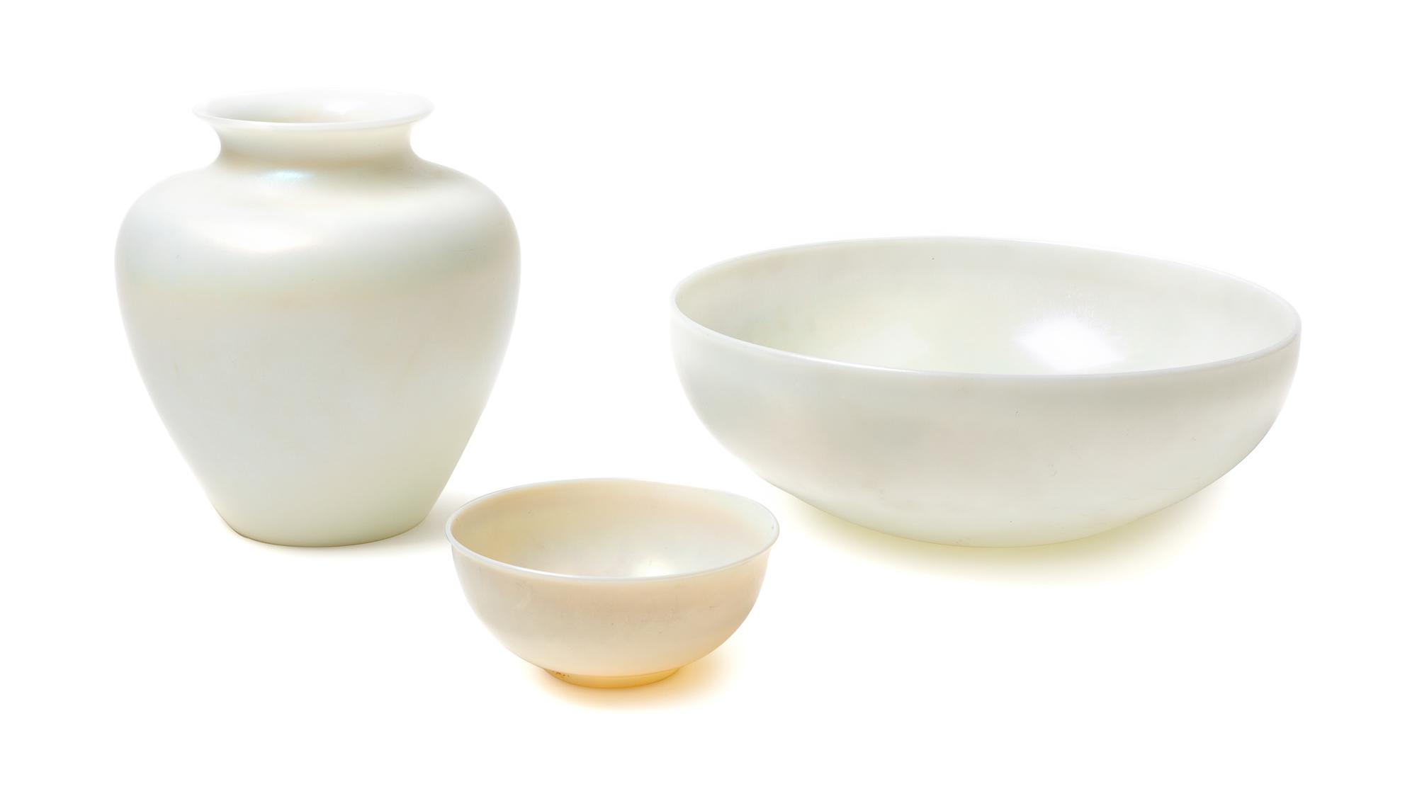 A Group of Three Ivorine Steuben Items Height of tallest 8 1/4 inches. — 20TH CENTURY