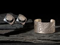 Textured Silver Cuff Bracelet and Earrings
