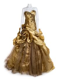 J & M Costumers Hollywood Gold Gown with Shawl, 1990-2000s