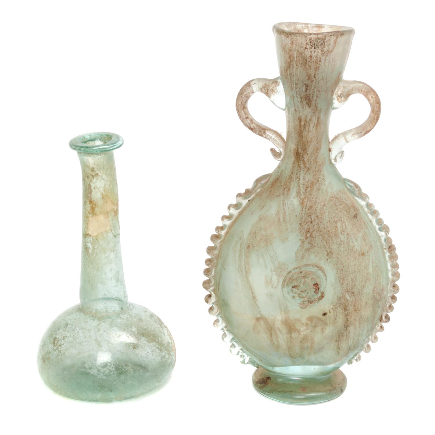 A Roman Style Glass Vase Height of first 8 7/8 inches.