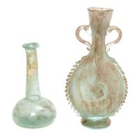 A Roman Style Glass Vase Height of first 8 7/8 inches.