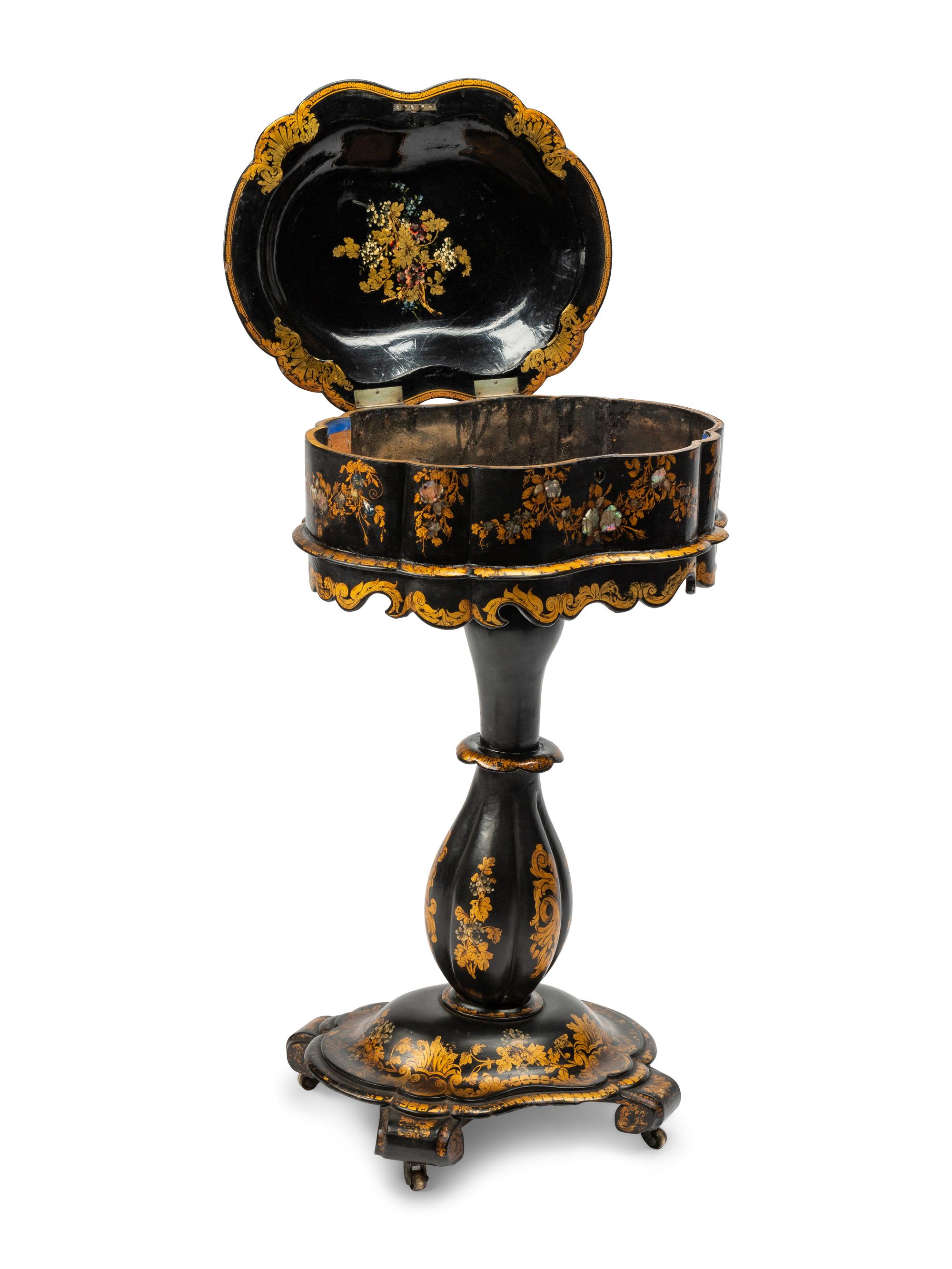 A Victorian Papier-Mâché and Mother-of-Pearl Work Table