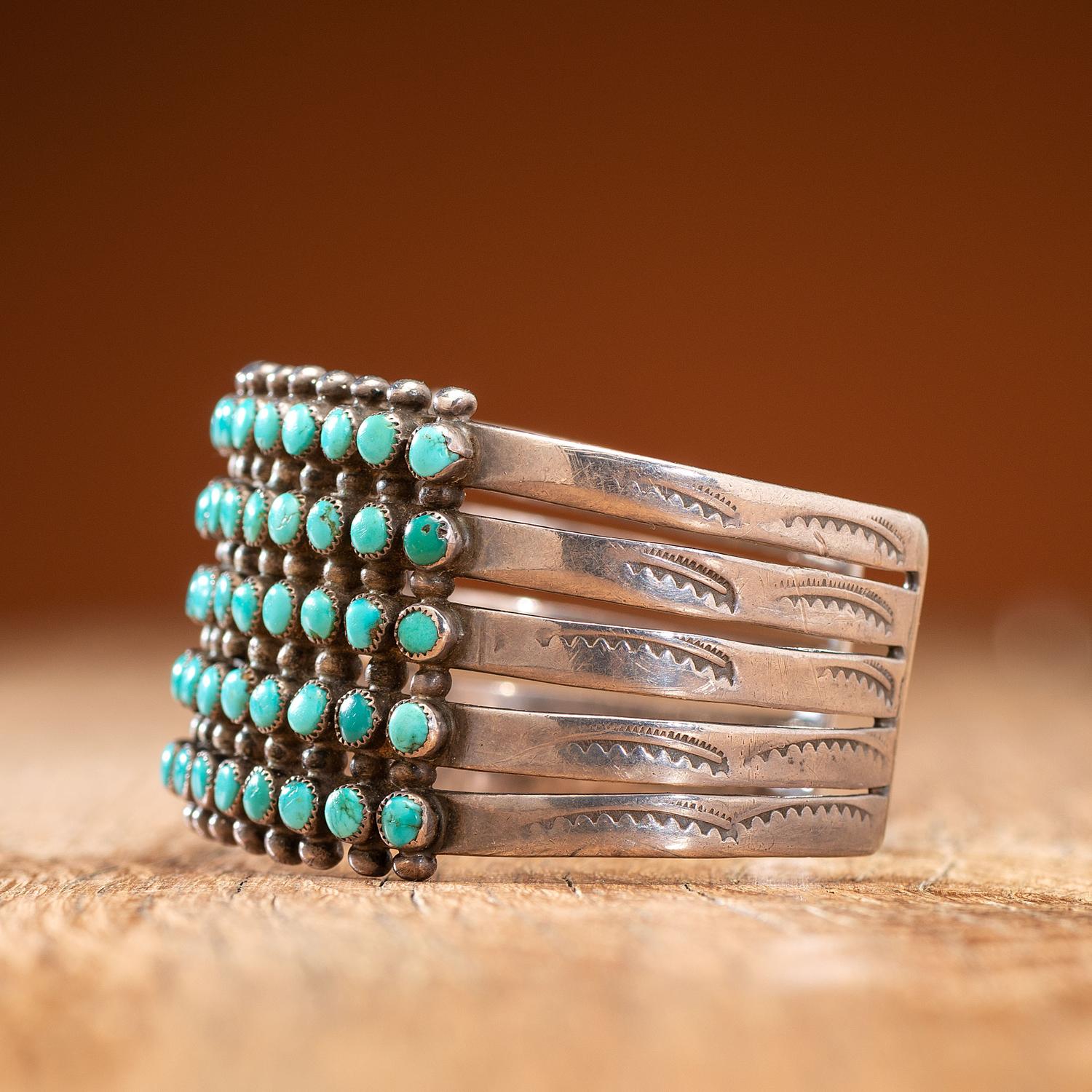 Zuni Silver and Petit Point Turquoise Cuff Bracelet