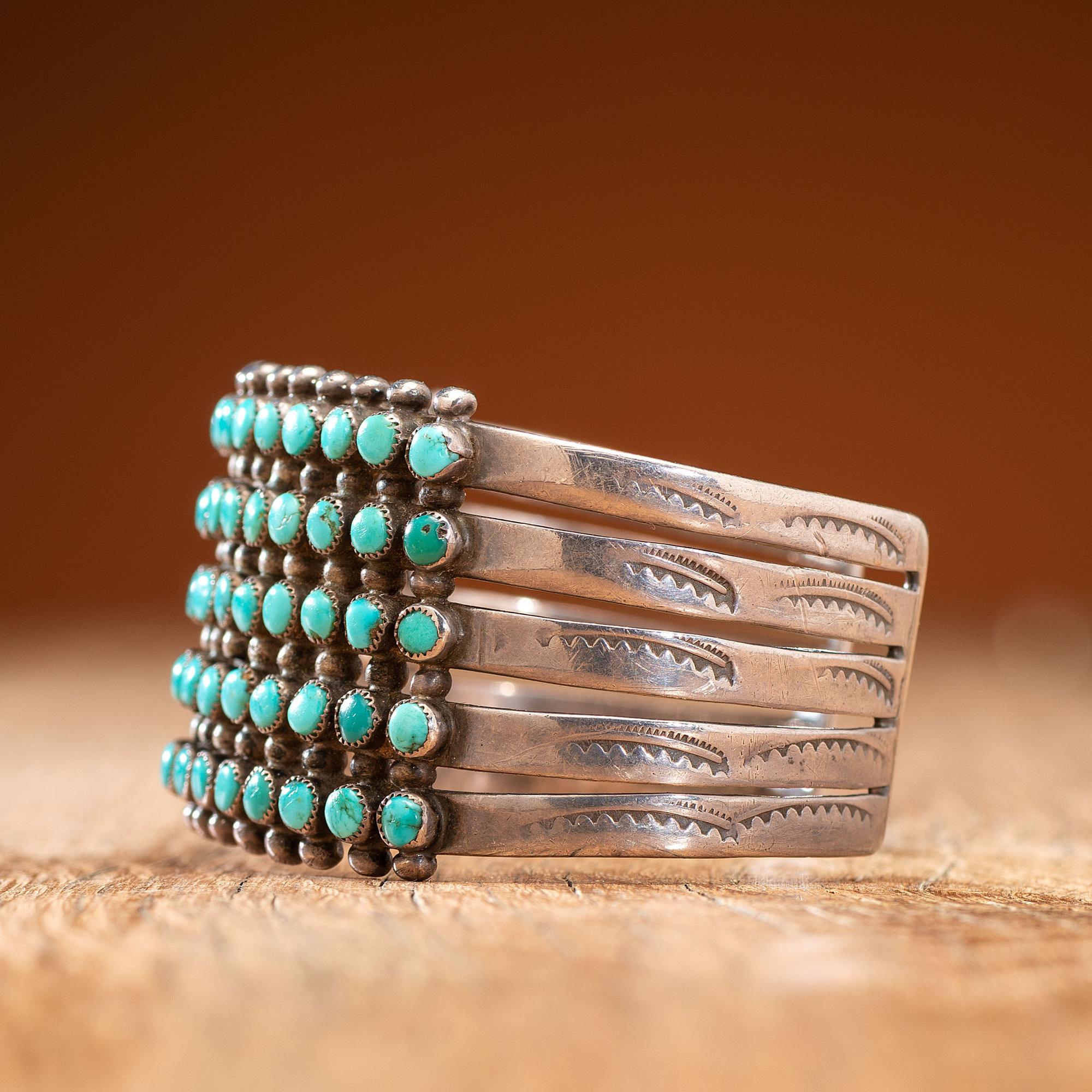 Zuni Silver and Petit Point Turquoise Cuff Bracelet