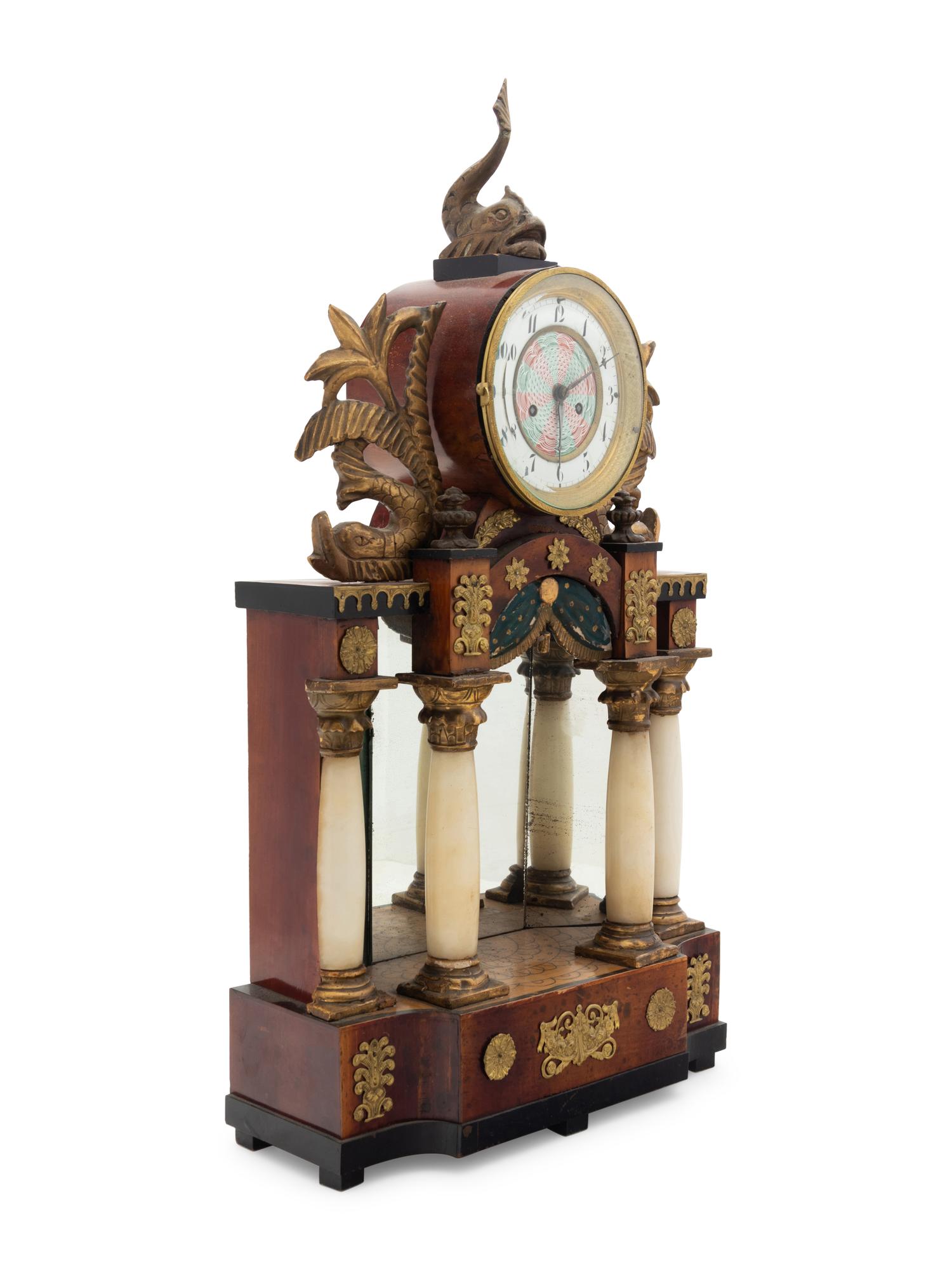 An Austrian Gilt Metal and Alabaster Mounted Mantel Clock