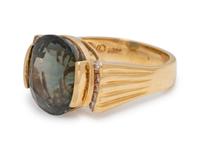 A 14 Karat Yellow Gold, Green Tourmaline and Diamond Ring,