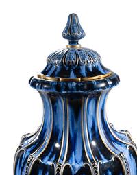 A Large Sèvres Cobalt-Glazed and Parcel Gilt Porcelain Presentation Vase and Cover of Ambassadorial Interest