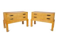 A Pair of Lacquered Raffia-Veneered Two-Drawer Side Tables