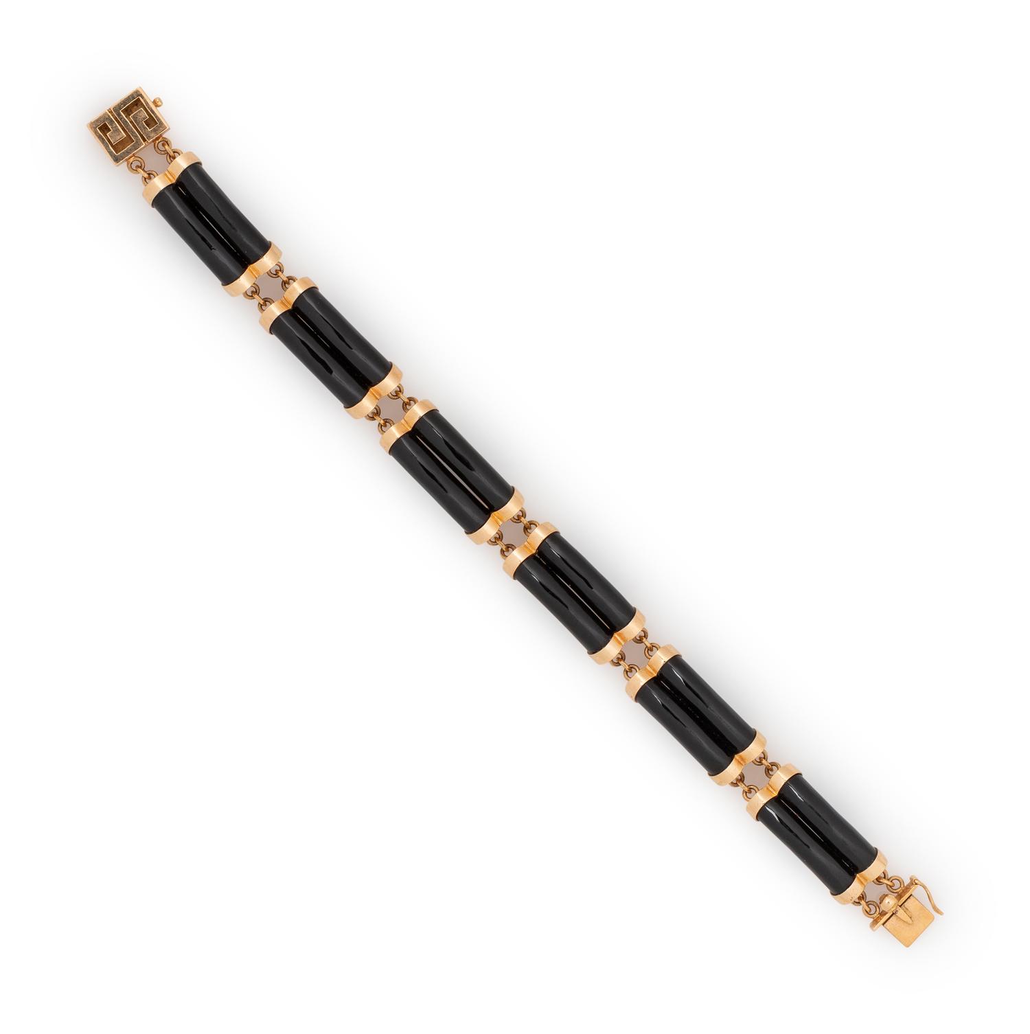 GUMP'S, YELLOW GOLD AND BLACK JADE BRACELET