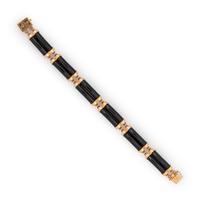 GUMP'S, YELLOW GOLD AND BLACK JADE BRACELET