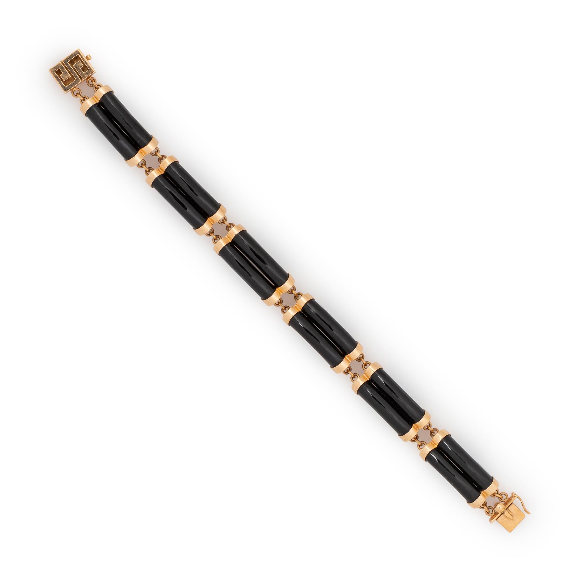GUMP'S, YELLOW GOLD AND BLACK JADE BRACELET