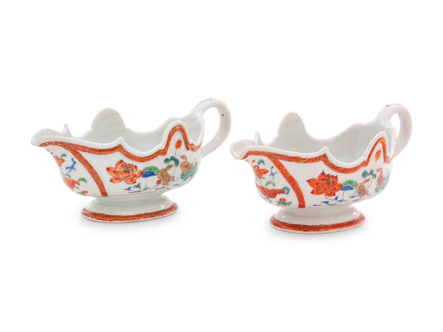 A Pair of Chinese Export Famille Verte Porcelain Sauce Boats