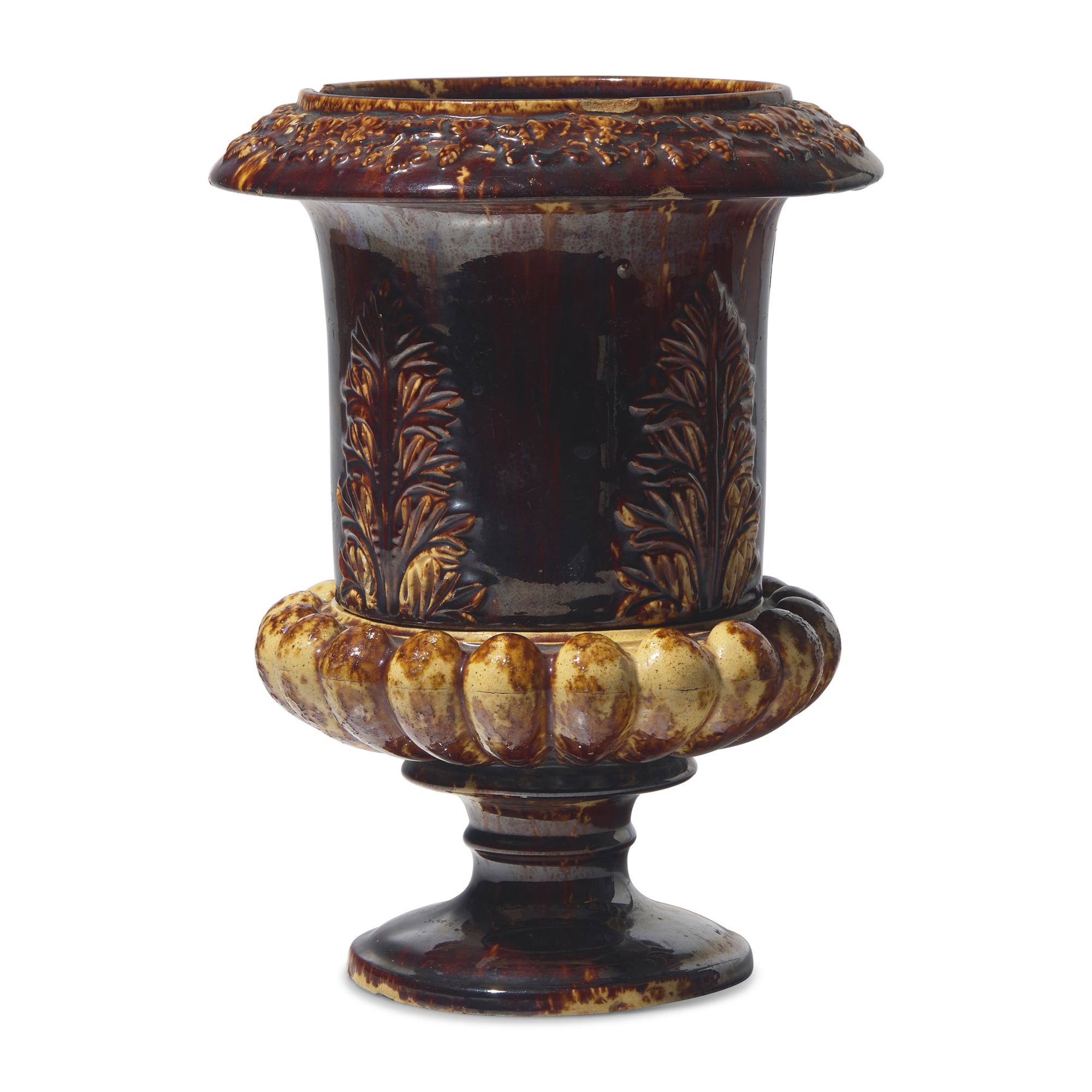 A Rare Rockingham Glazed Earthenware Two-Piece Flower Pot / Urn