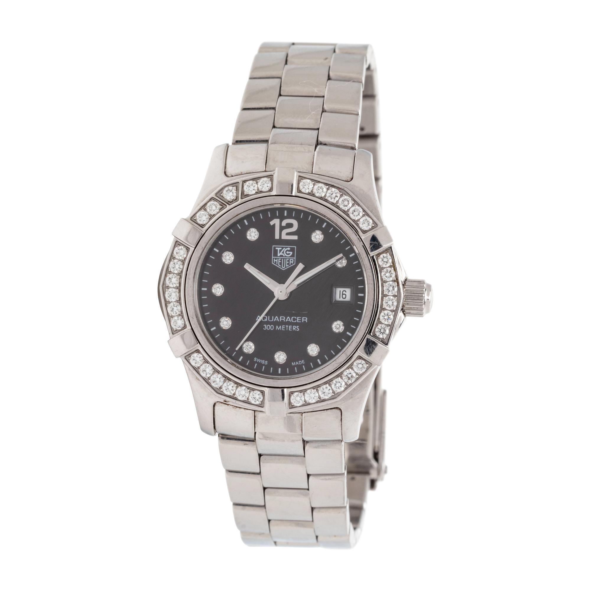 TAG HEUER, STAINLESS STEEL AND DIAMOND 'AQUARACER' WRISTWATCH