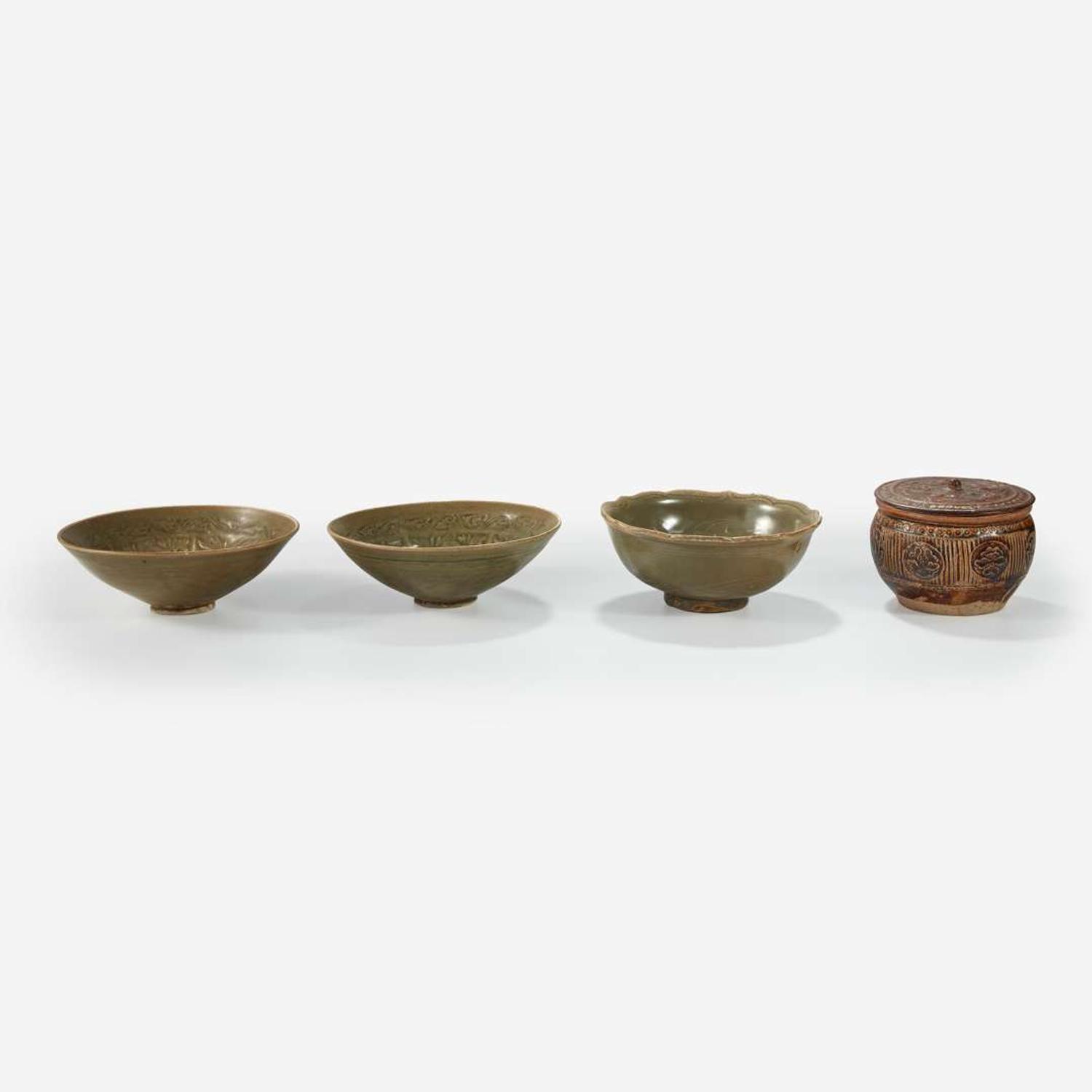 Group of three Vietnamese molded bowls and a molded box and cover Ly to Tran dynasties 11th -14th century