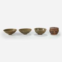Group of three Vietnamese molded bowls and a molded box and cover Ly to Tran dynasties 11th -14th century