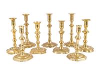 Nine English Brass Candlesticks