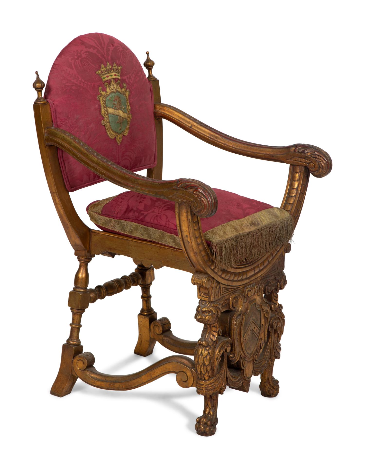 An Italian Giltwood Savonarola Armchair