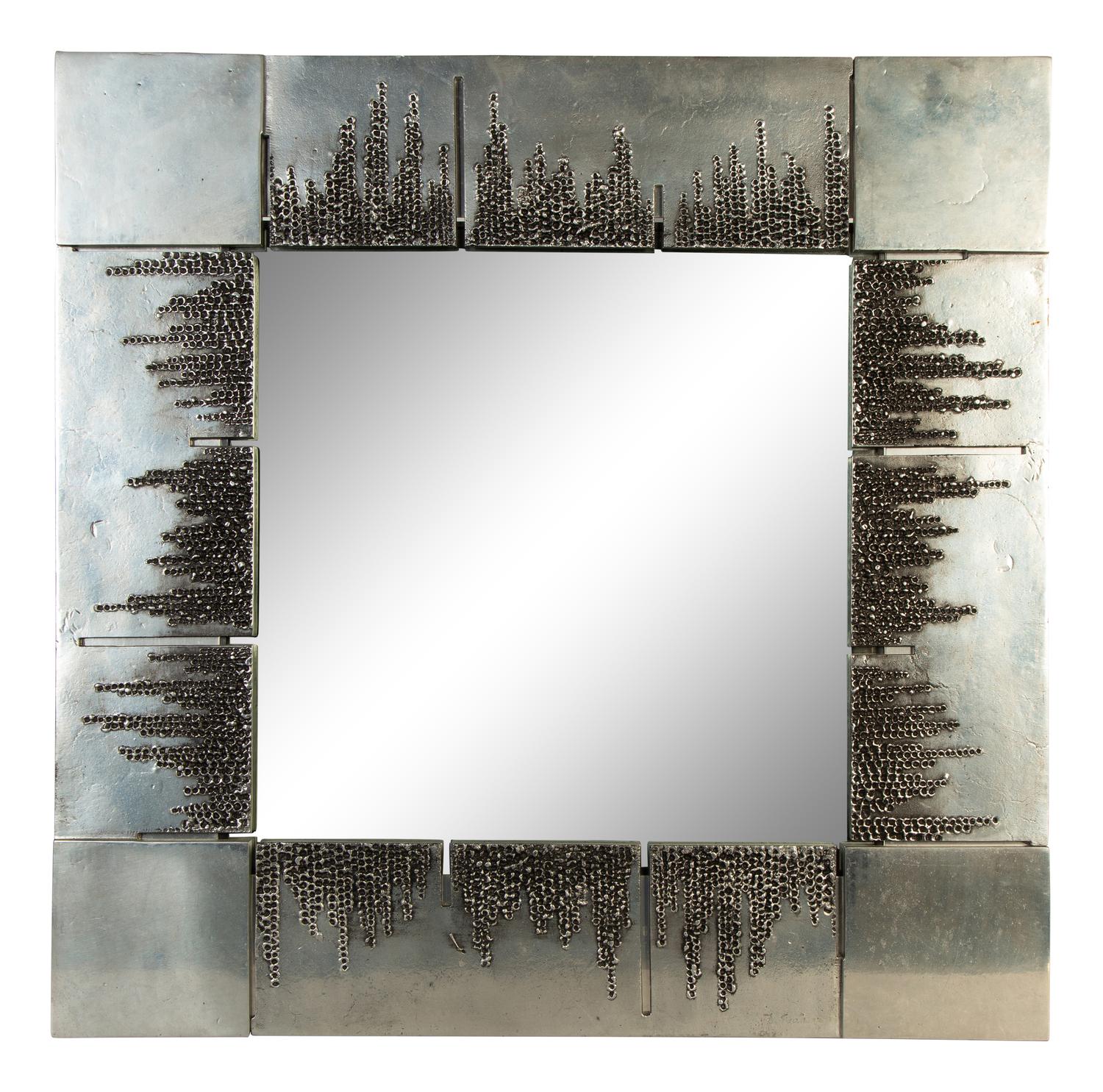 A Brutalist Artisan Designed Square Steel Framed Mirror — 20th Century