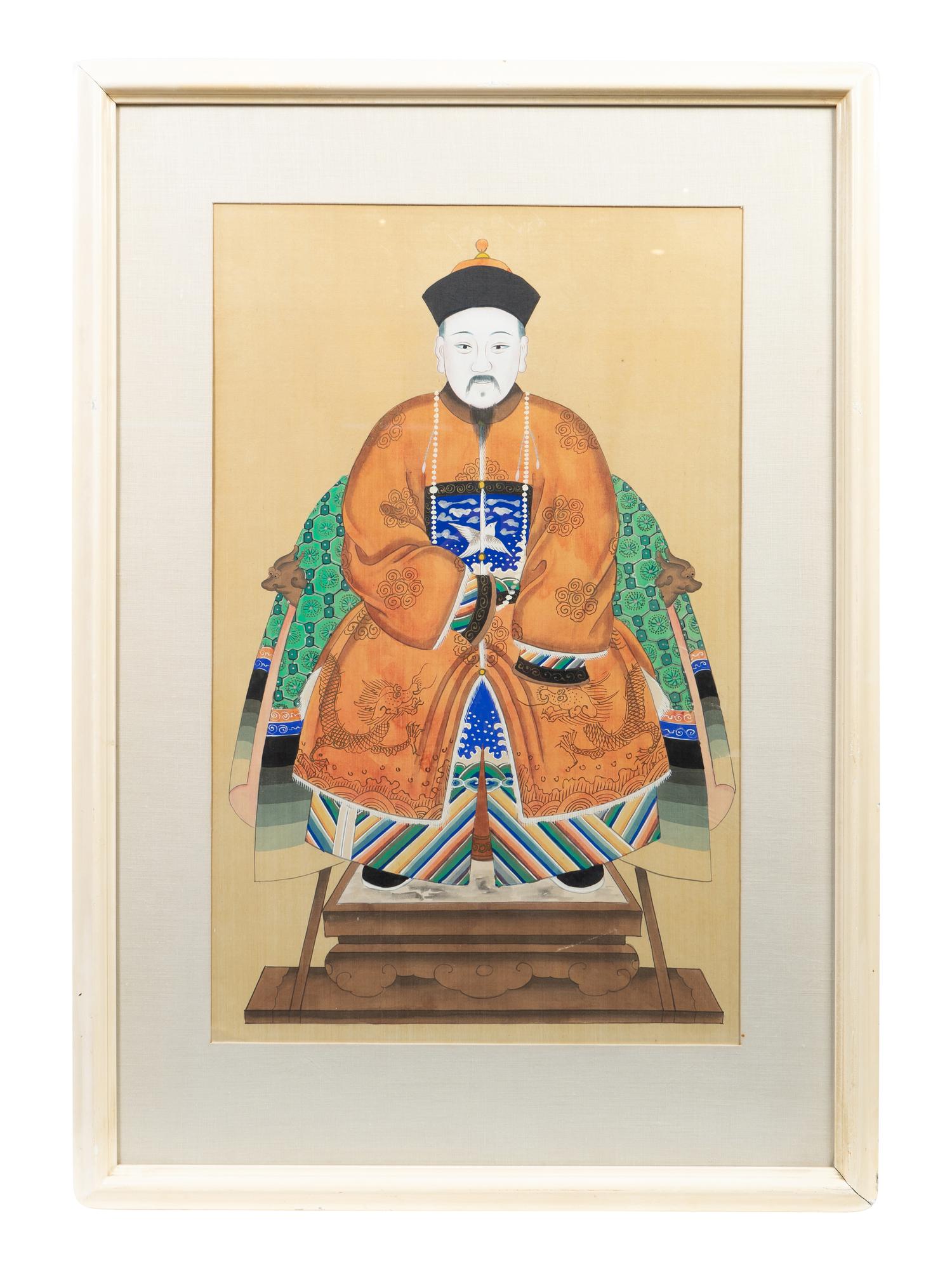 A Pair of Chinese Ancestor Portraits of a Court Lady and Gentleman