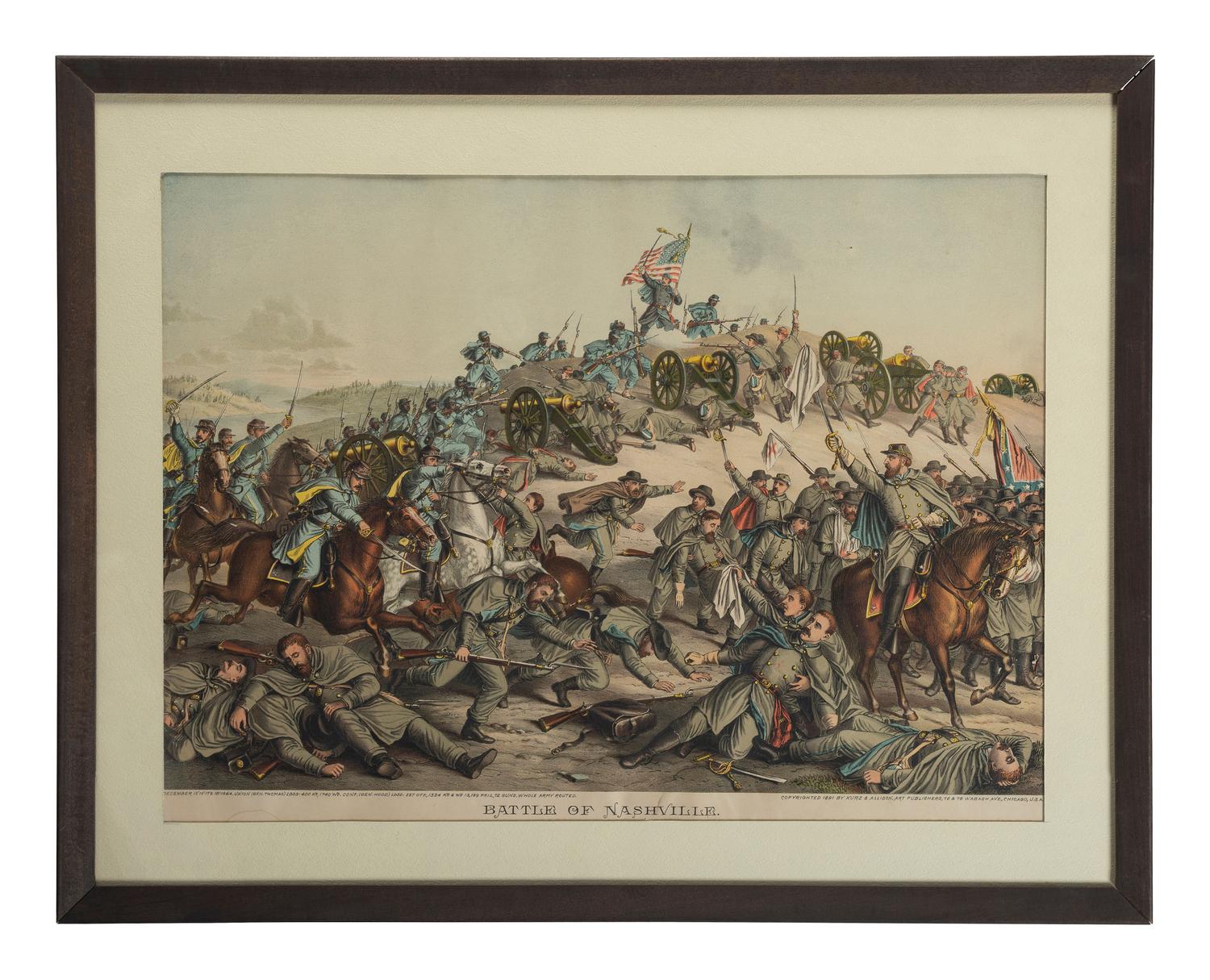 [CIVIL WAR]. KURZ & ALLISON, printers. A group of 2 Civil War prints, incl. Battles of Nashville and Vicksburg.