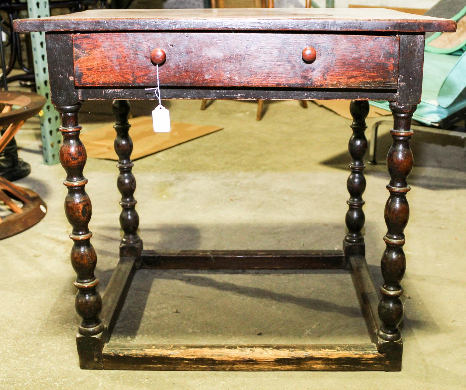 An English Provincial Oak Side Table Height 26 x width 28 x depth 21 inches.