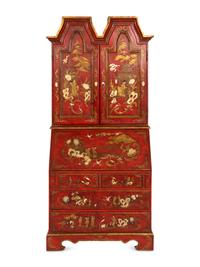 A George III Style Red and Gilt-Japanned Bureau Cabinet
