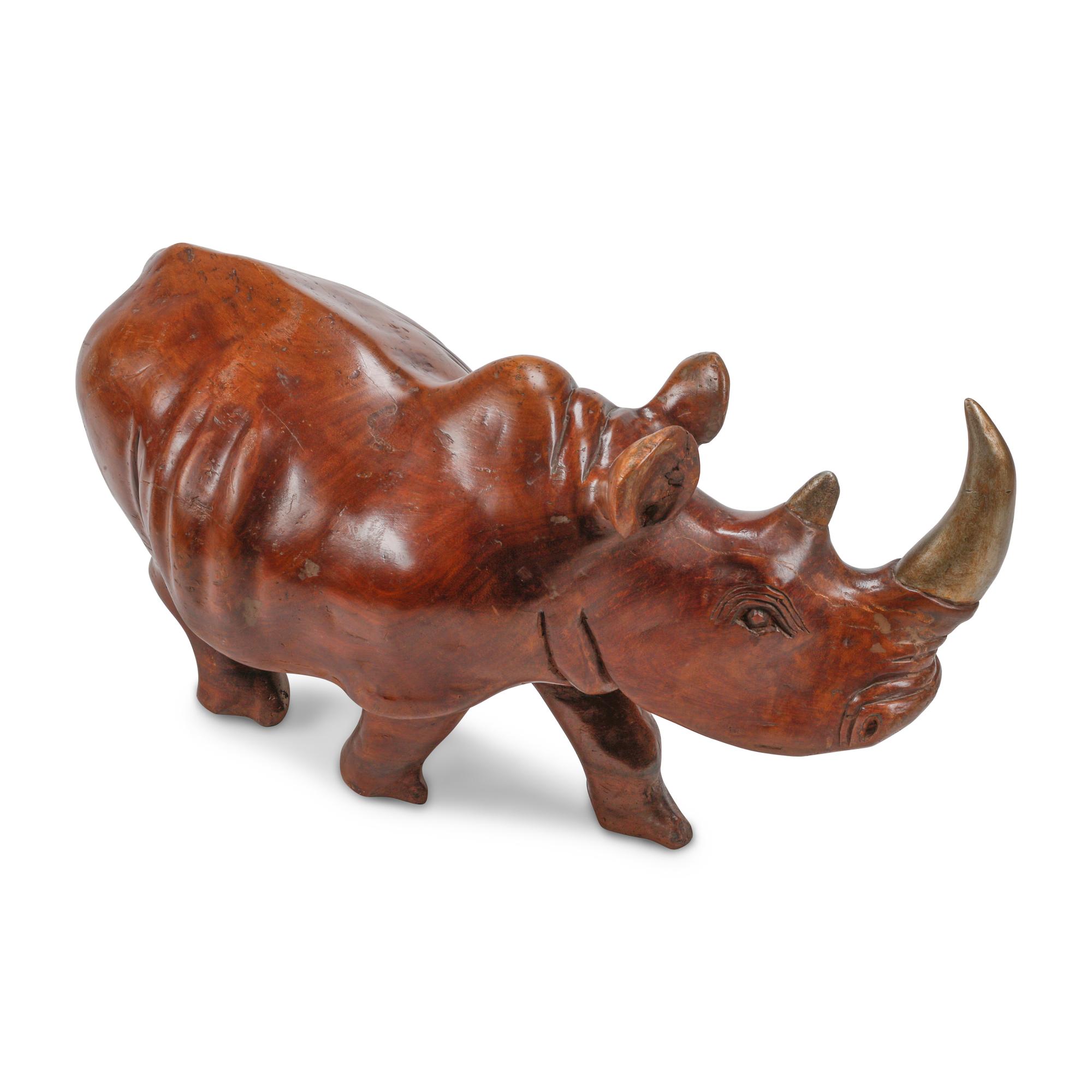 A Large Continental Carved Wood Rhinoceros