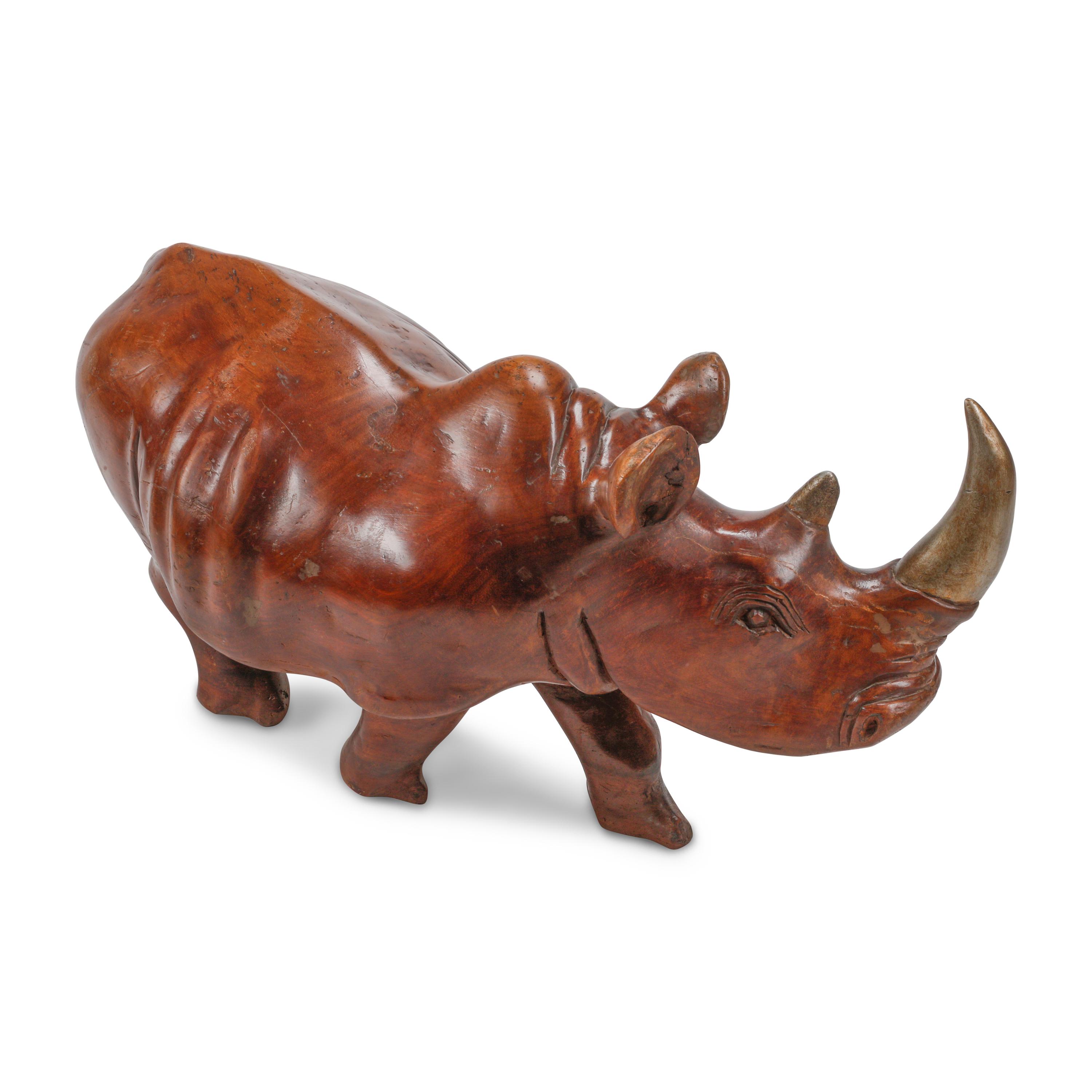 A Large Continental Carved Wood Rhinoceros