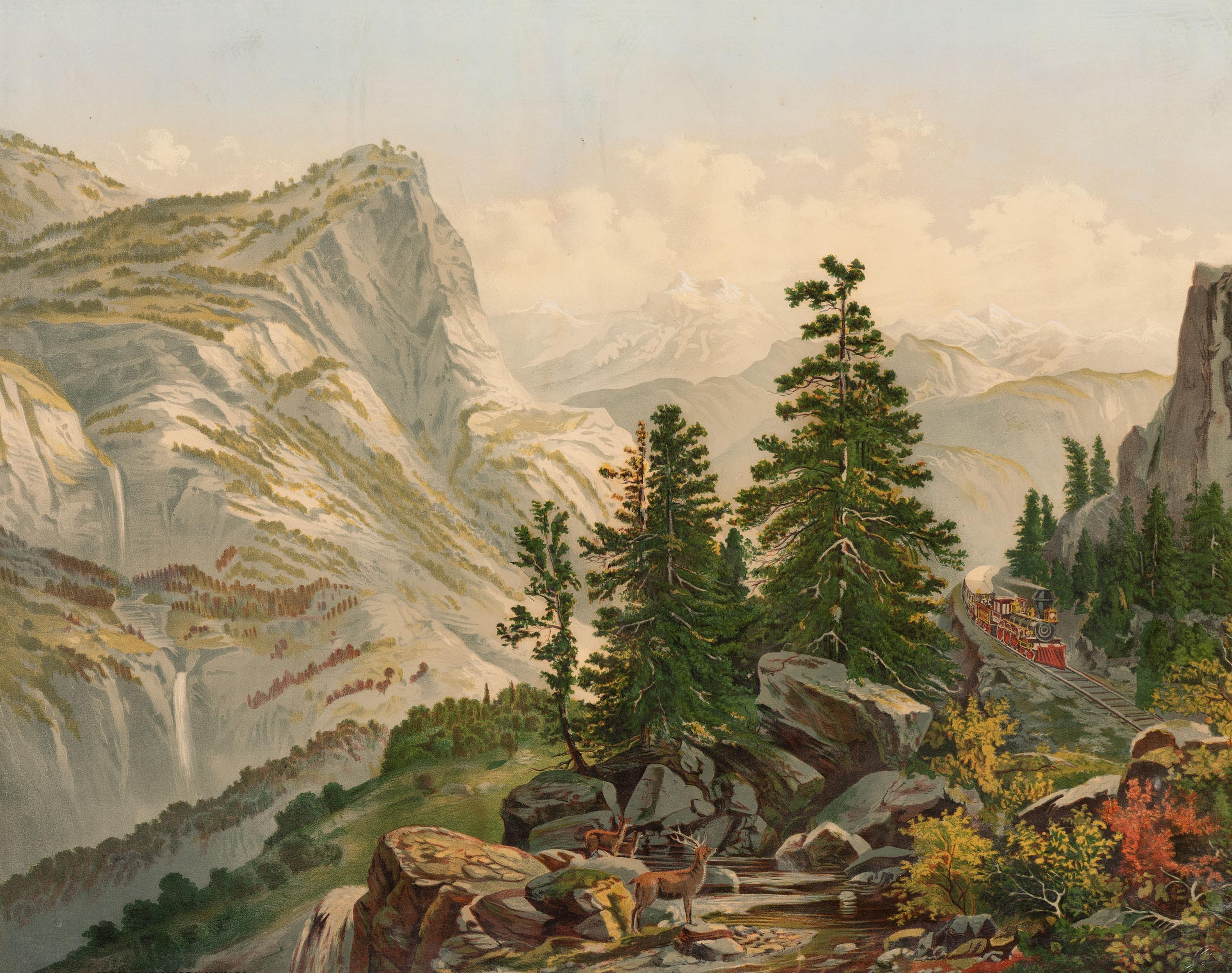 [TRANSPORTATION]. Across the Sierra Nevada . Cincinnati, OH: Krebs Lithographing Co., 1878.