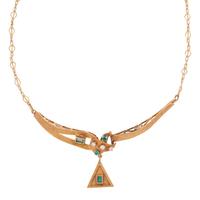 YELLOW GOLD, EMERALD, AND DIAMOND NECKLACE