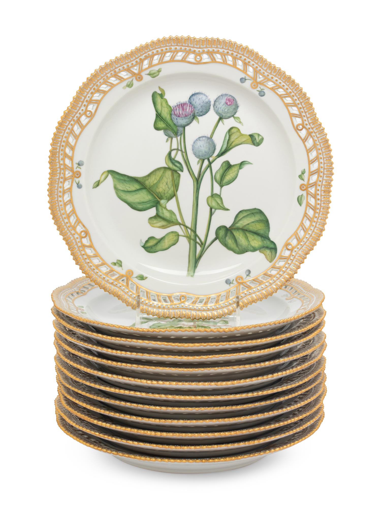 A Set of Twelve Royal Copenhagen Flora Danica Dinner Plates
