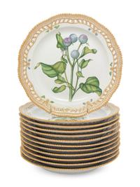 A Set of Twelve Royal Copenhagen Flora Danica Dinner Plates