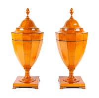 A Pair of George III Satinwood Cutlery Urns Height 28 inches. — CIRCA 1800