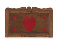 A Federal Carved and Heart-Decorated Pine Sign